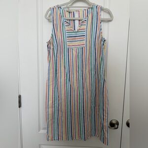 NWOT Talbots Linen & Cotton Multicolor Striped Sheath/ Shift Dress sz 10 petite